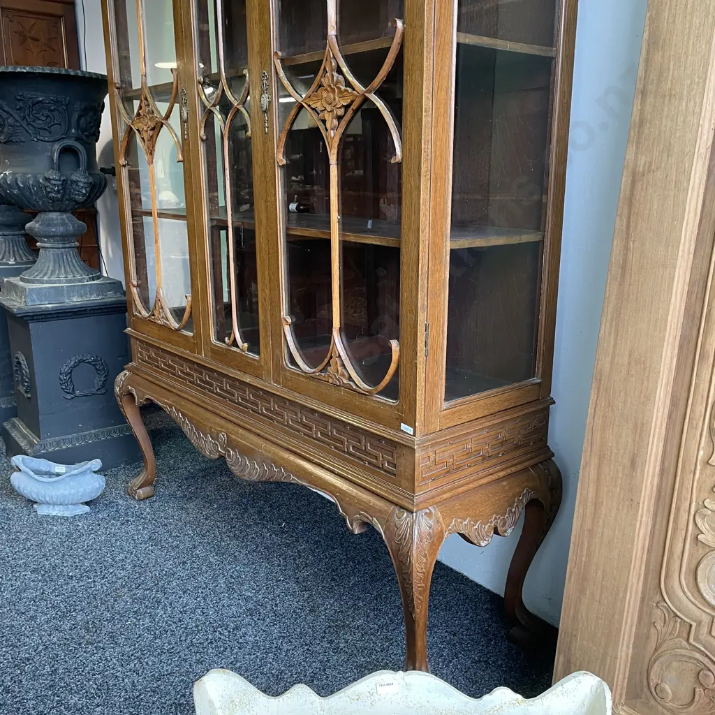 Stunning Antique Two piece Solid Wood Display Cabinet. Intricately carved Dome Top and Base. Image 1++