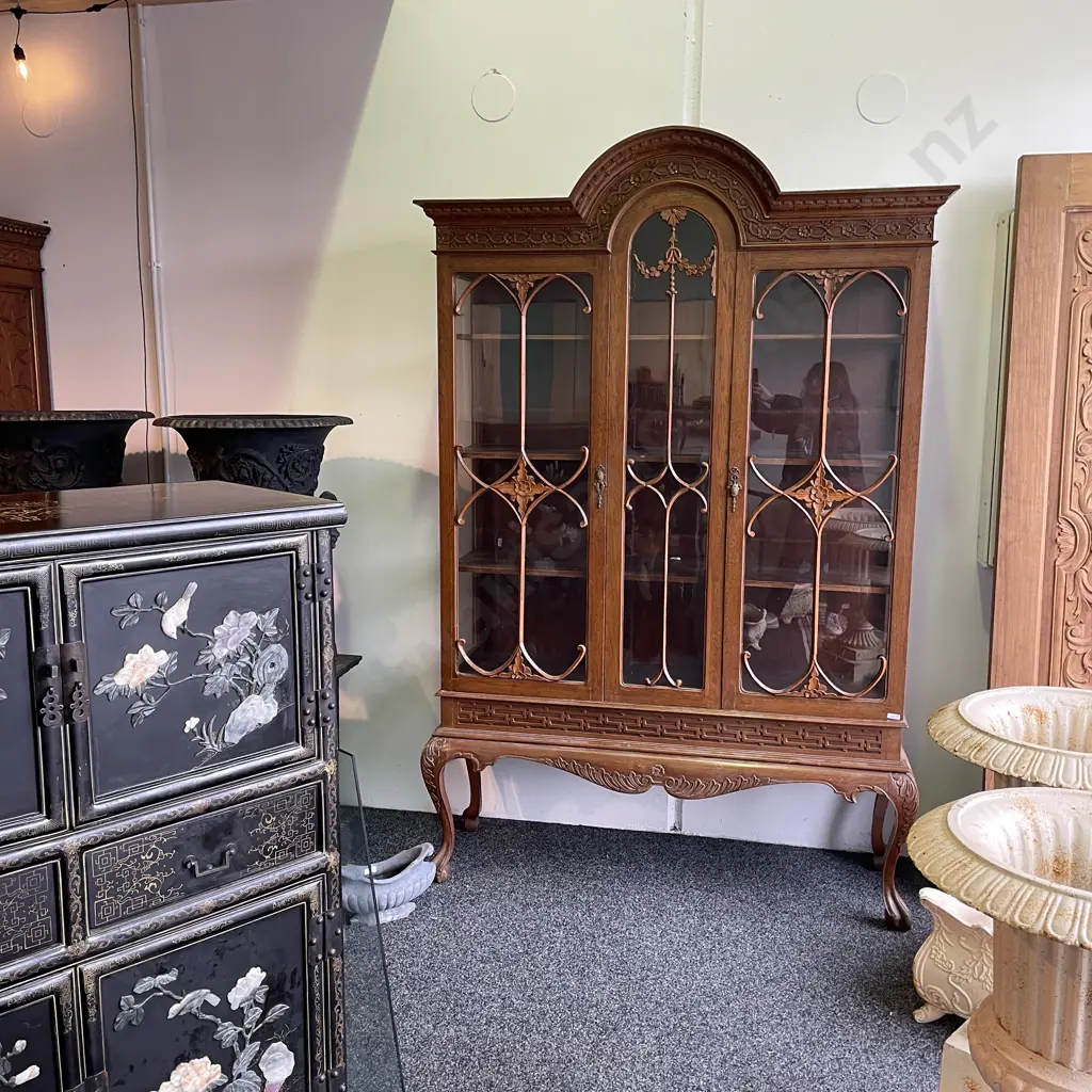 Stunning Antique Two piece Solid Wood Display Cabinet. Intricately carved Dome Top and Base. Image 1++