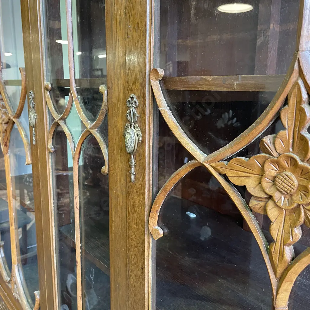 Stunning Antique Two piece Solid Wood Display Cabinet. Intricately carved Dome Top and Base. Image 1++