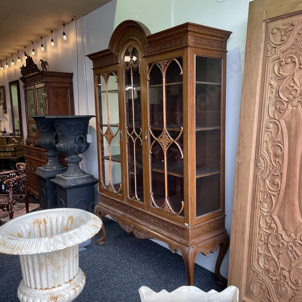 Stunning Antique Two piece Solid Wood Display Cabinet. Intricately carved Dome Top and Base. Image 1++