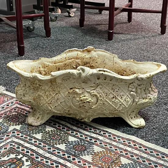 Cast Iron Ornate Oval Footed Planter, Cream Colour, H21 W48 D20.5cm, 12Kg