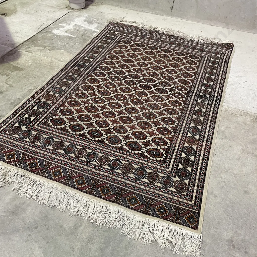 Persian Floor Rug. Teal/Terracotta Tones with cream fringing. 1.8m x 1.2m Image 1++