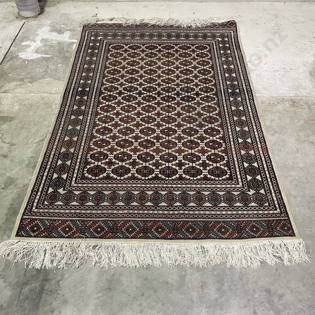 Persian Floor Rug. Teal/Terracotta Tones with cream fringing. 1.8m x 1.2m Image 1++