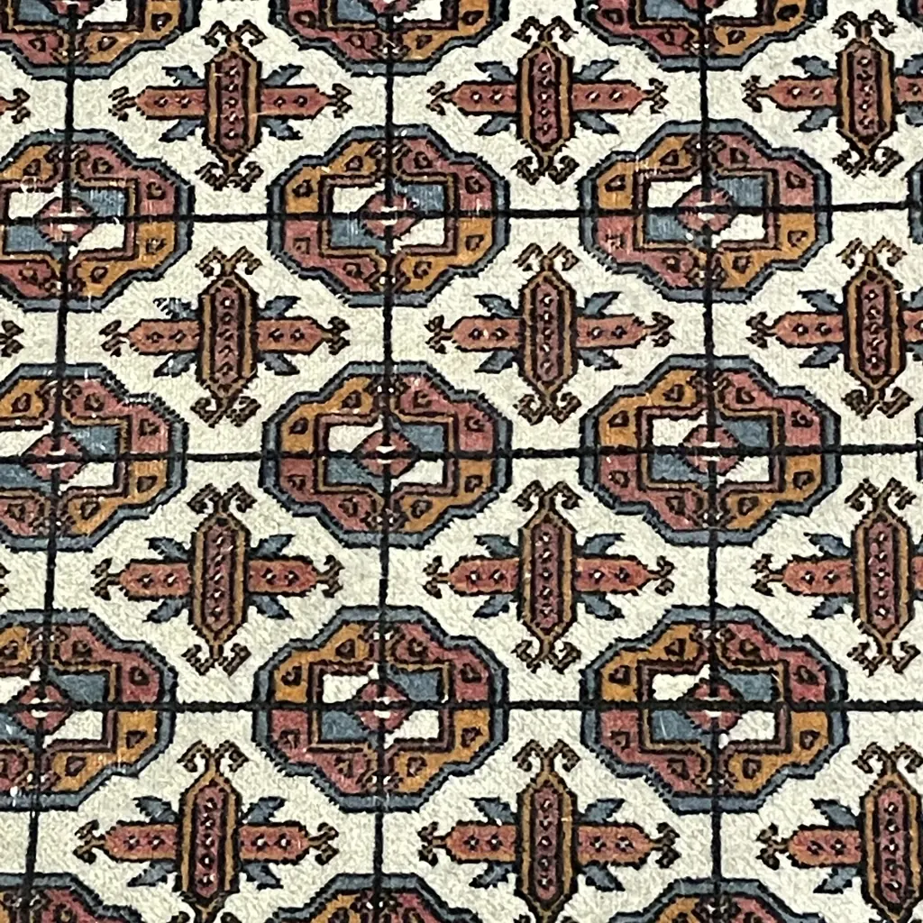 Persian Floor Rug. Teal/Terracotta Tones with cream fringing. 1.8m x 1.2m Image 1++