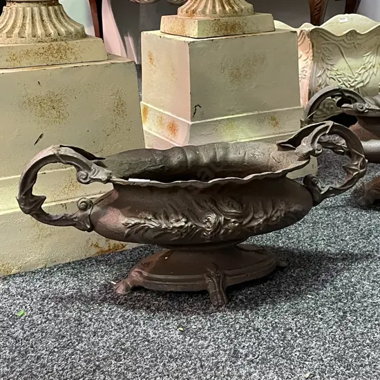 Cast Iron Ornate Oval Footed Double Handle Planter, Charcoal Colour, H26.5 W56 D25cm, 15Kg