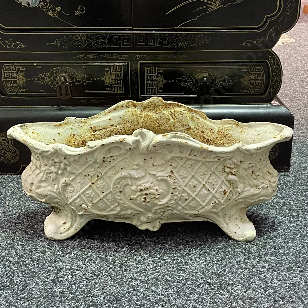 Cast Iron Ornate Oval Footed Planter, Cream Colour, H21 W48 D20.5cm, 12Kg Image 1++