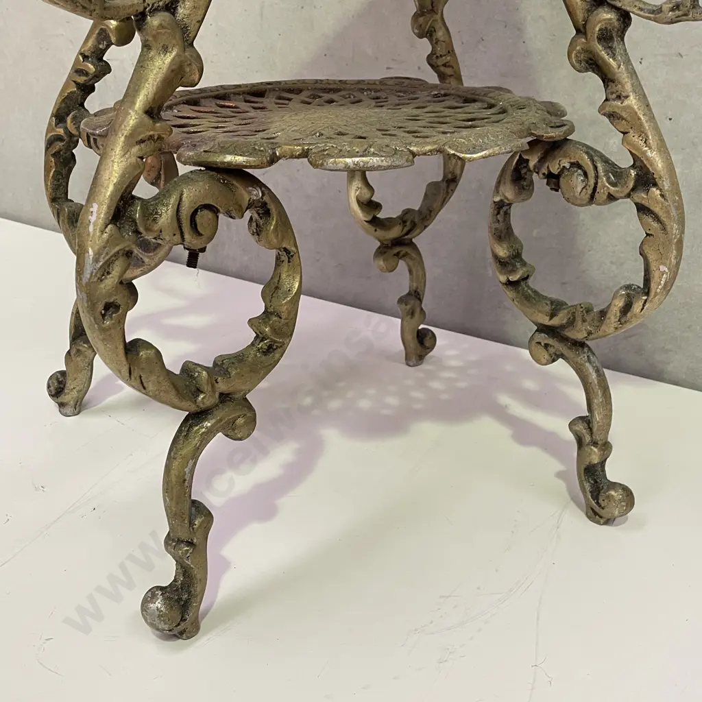 Vintage Carved and Gilded Solid Brass Occassional table with tile top. H53 W64 D64cm Image 1++