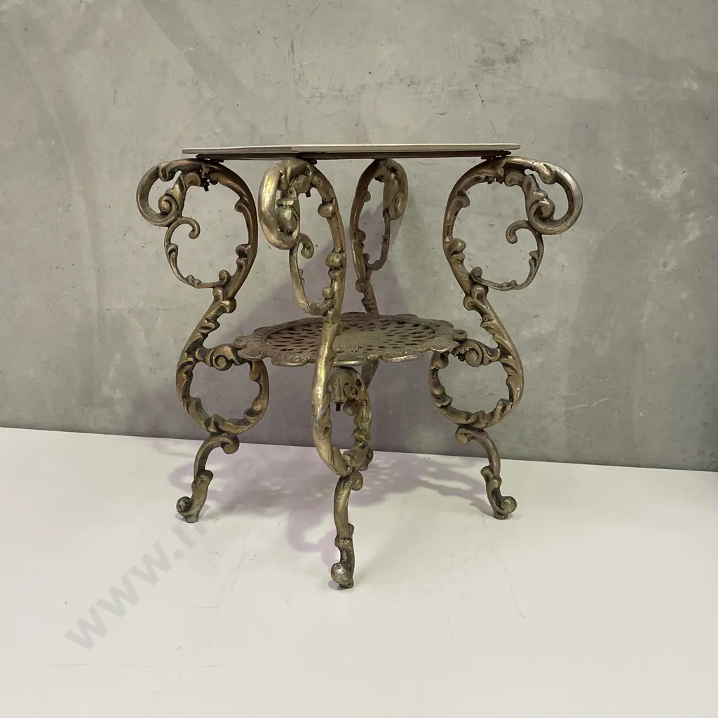Vintage Carved and Gilded Solid Brass Occassional table with tile top. H53 W64 D64cm Image 1++