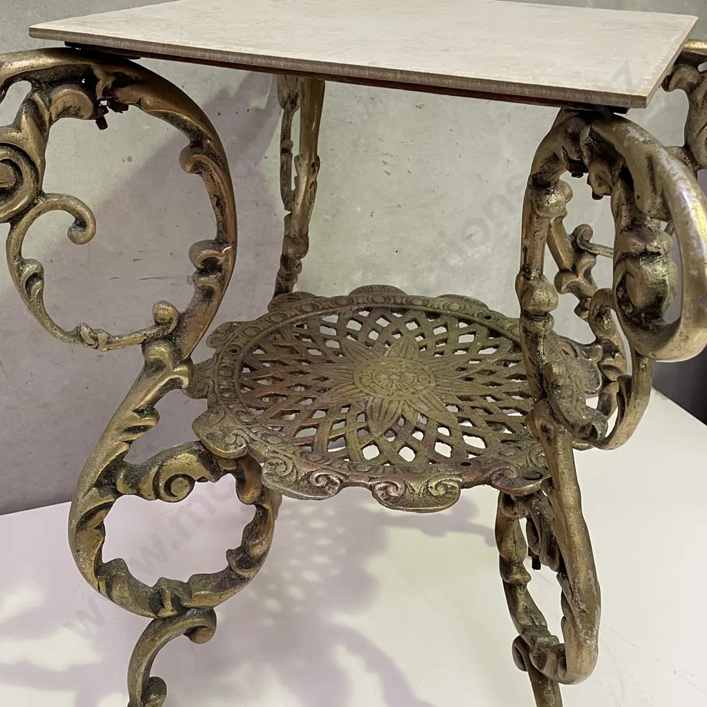 Vintage Carved and Gilded Solid Brass Occassional table with tile top. H53 W64 D64cm Image 1++