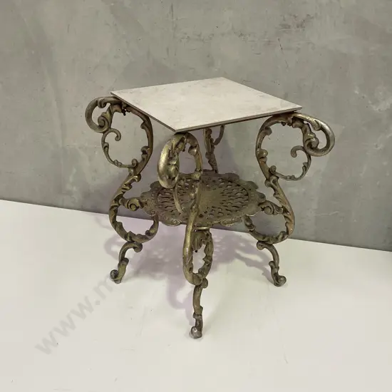 Vintage Carved and Gilded Solid Brass Occassional table with tile top. H53 W64 D64cm