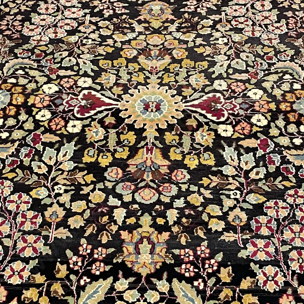 Persian Floor Rug. Black/Green/Burgundy Tones with cream fringing. 2m x 1.27m Image 1++