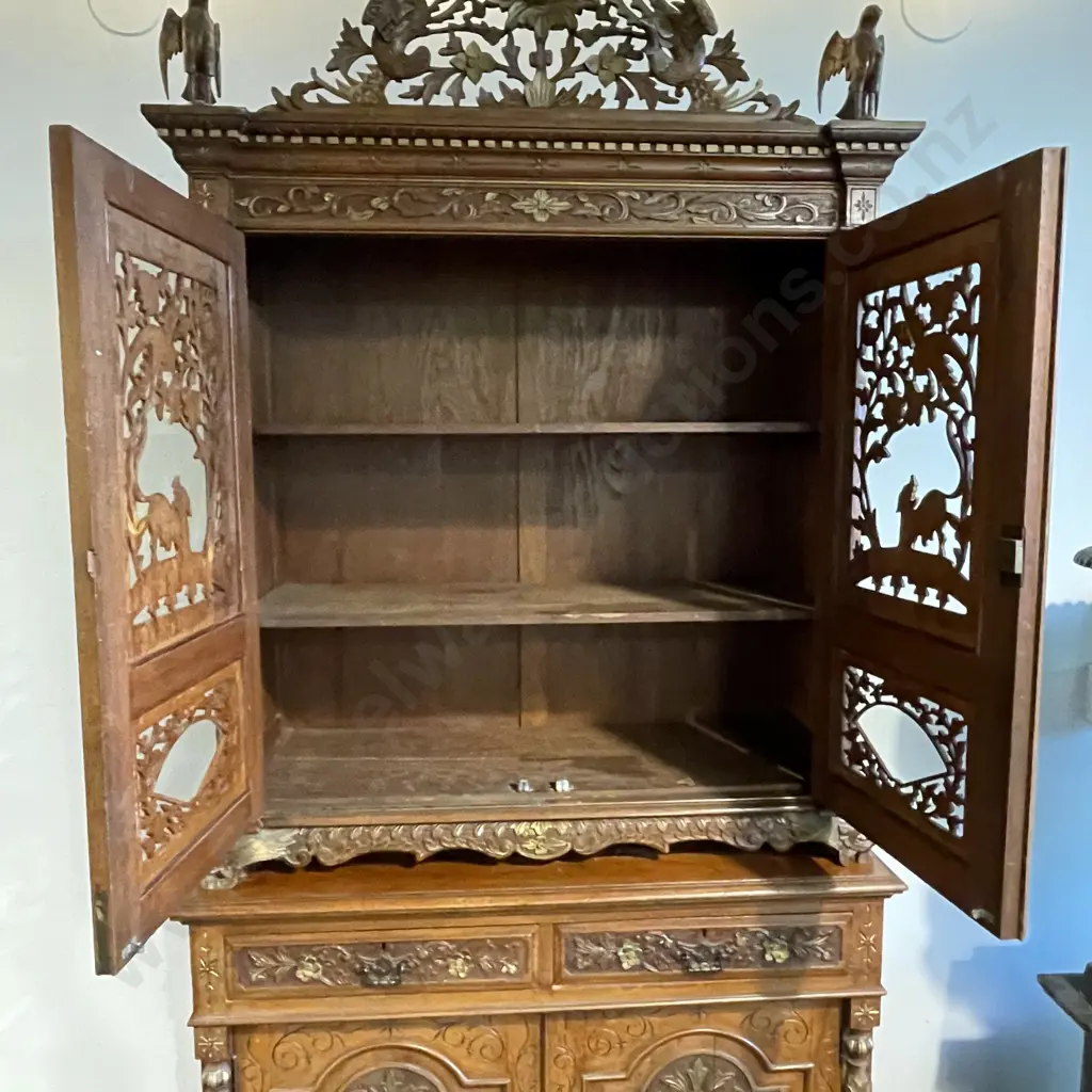 Magnificent Early 20th Century Peranakan 2 piece Solid wood (perhaps teak or oak) Cabinet. Image 1++