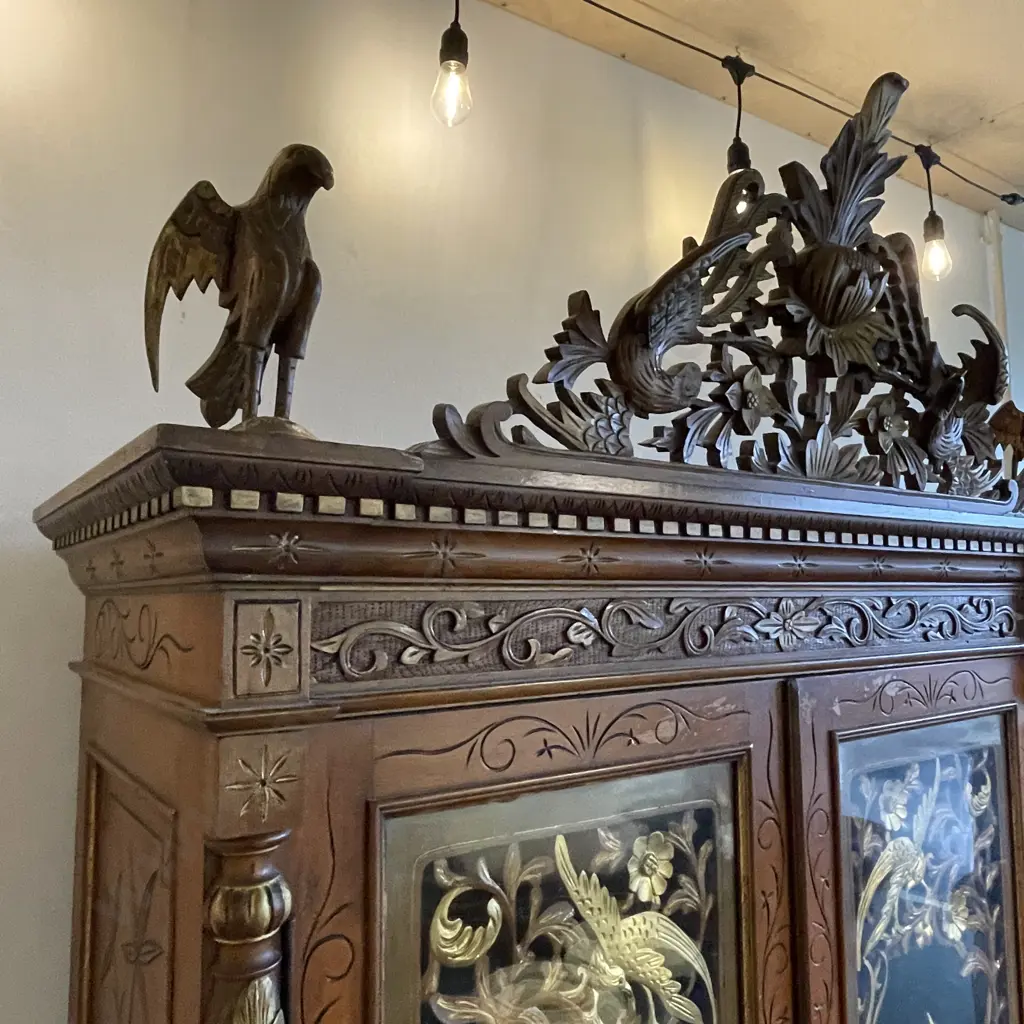 Magnificent Early 20th Century Peranakan 2 piece Solid wood (perhaps teak or oak) Cabinet. Image 1++