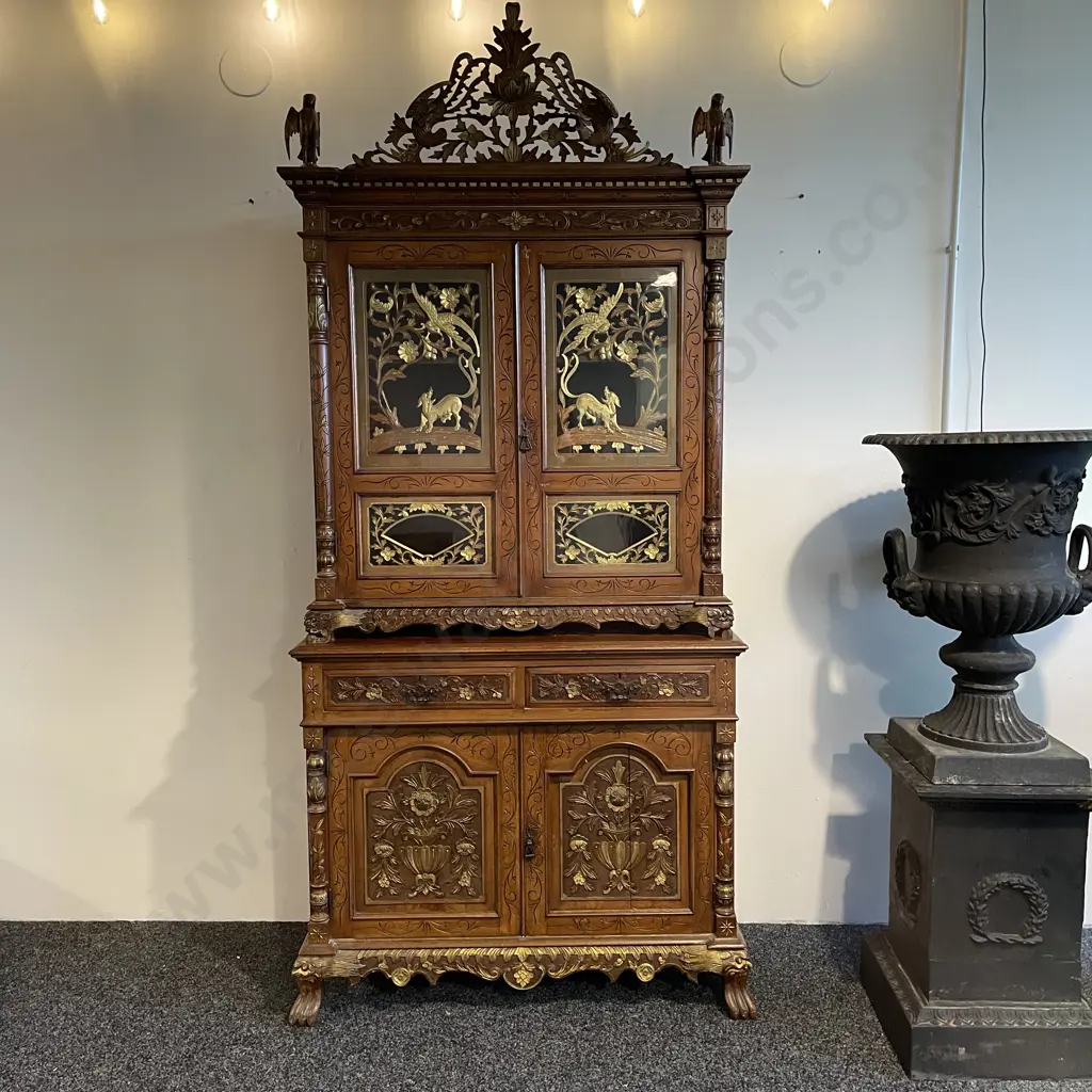 Magnificent Early 20th Century Peranakan 2 piece Solid wood (perhaps teak or oak) Cabinet. Image 1++