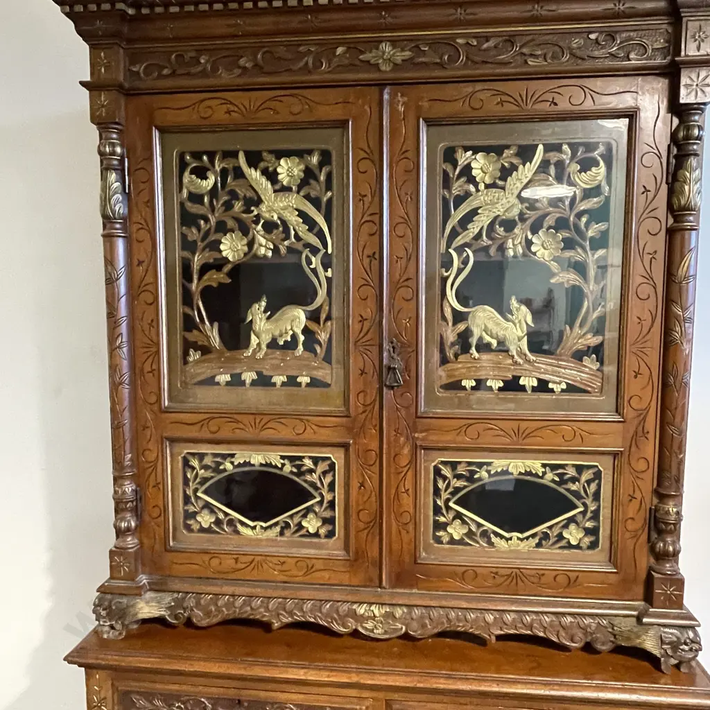 Magnificent Early 20th Century Peranakan 2 piece Solid wood (perhaps teak or oak) Cabinet. Image 1++