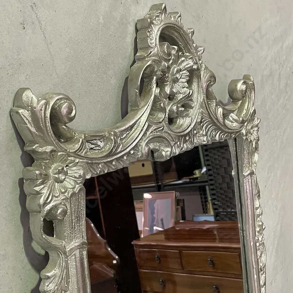Ornate Cast Rectangular Mirror. Silverene finish. Intricate detail. 151cm x 58cm Image 1++