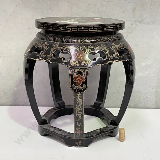 Vintage Chinese Black Lacquered Wood Occassional Table.