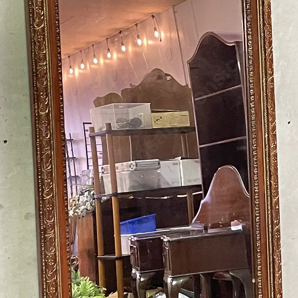 Large Vintage Solid Wood Framed Mirror. Carved and gilded frame detail. 194 x 63cm Image 1++