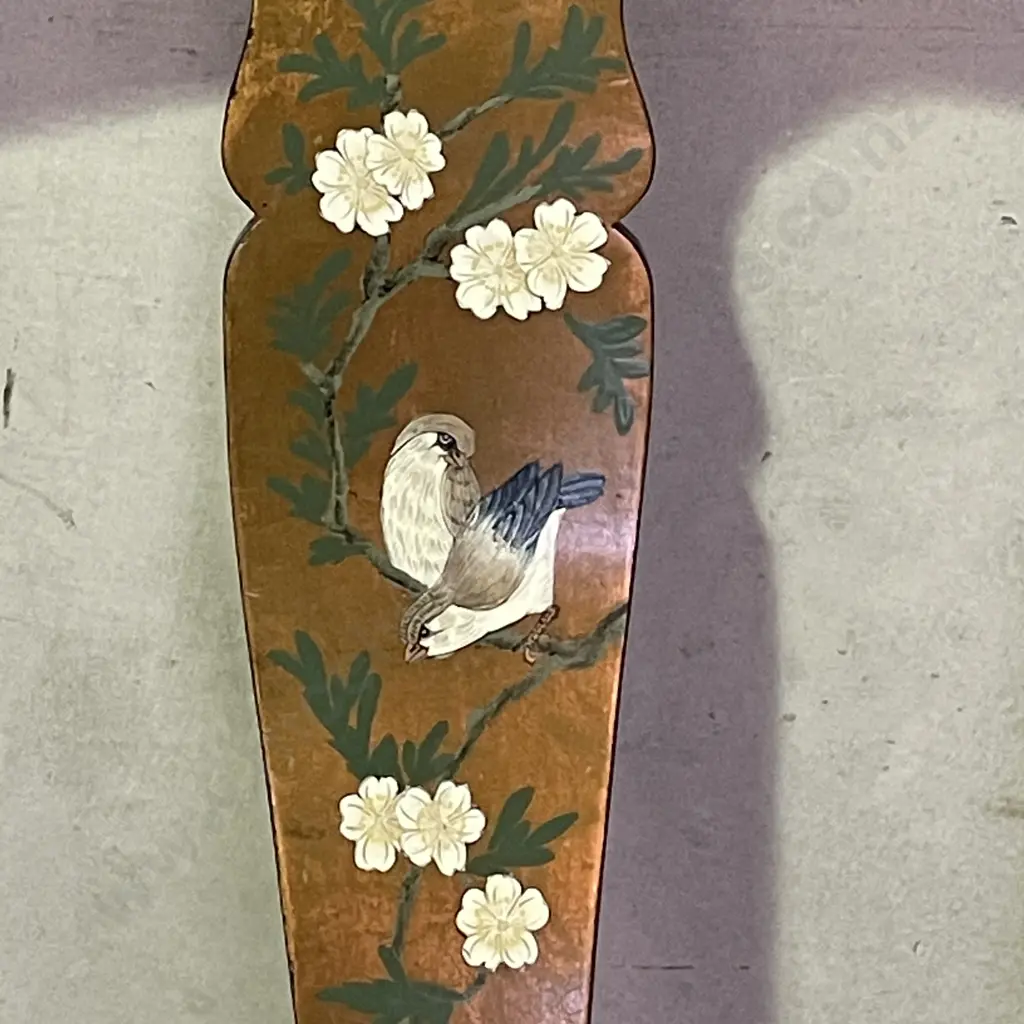 Antique Black Lacquered Writing Desk Chair. Hand Painted and gilded with flowers and birds Image 1++