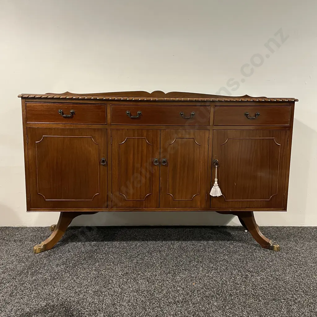  Antique Solid Mahogany Sideboard. 3 drawer (middle cutlery) 3 door, original handles, internal shelves. Brass Claw feet Image 1++
