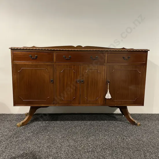  Antique Solid Mahogany Sideboard. 3 drawer (middle cutlery) 3 door, original handles, internal shelves. Brass Claw feet