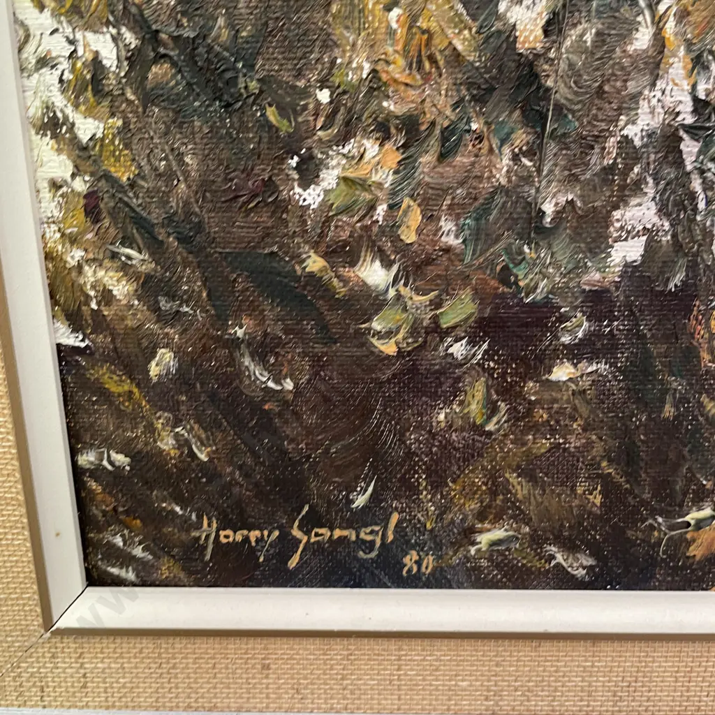 Original Framed Artwork. Signed Harry Sangl '80. "Giants in the Sky". 77 x 68cm Image 1++