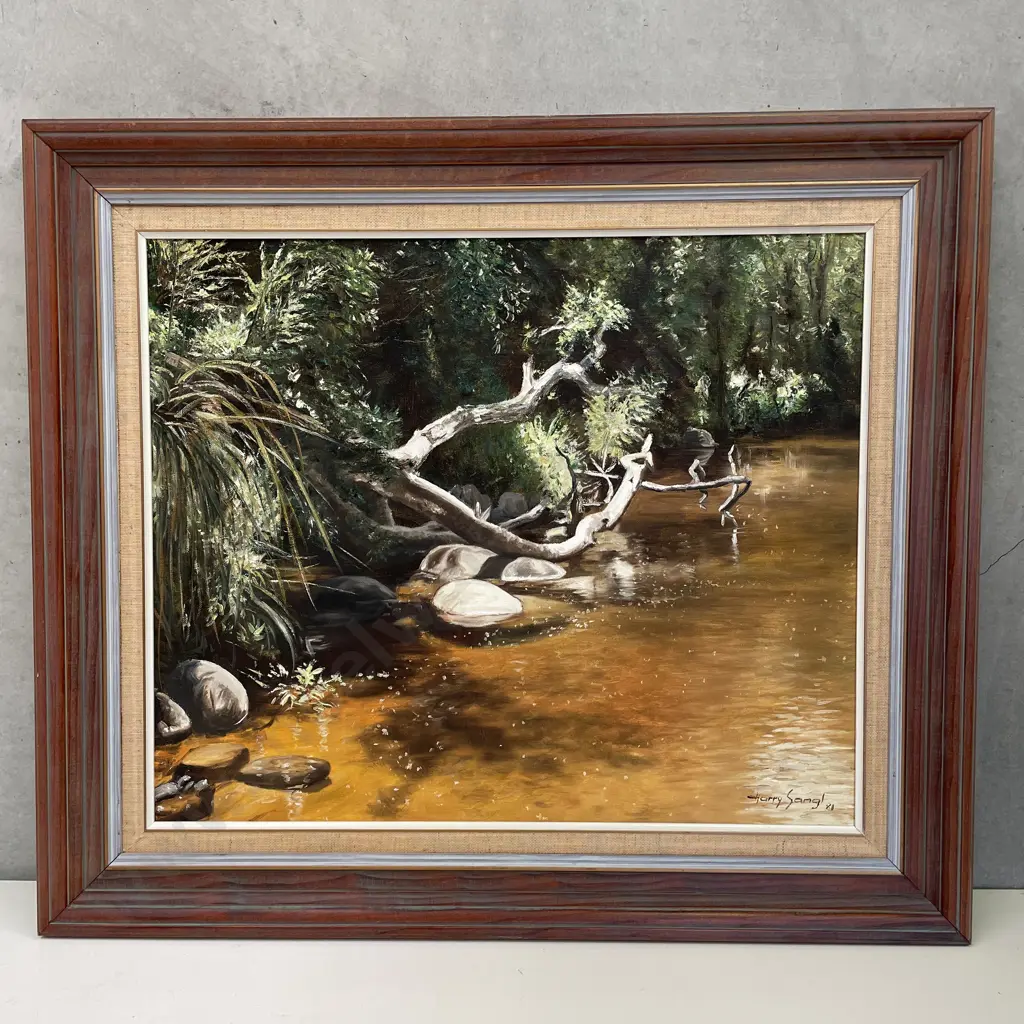 Original Framed Artwork. Signed Harry Sangl '81. "Tranquility". 78 x 67cm Image 1++