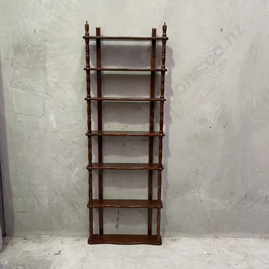 Mid Century Solid Mahogany 7 tier shelving Unit. Serpentine front. H175 D14 W62cm