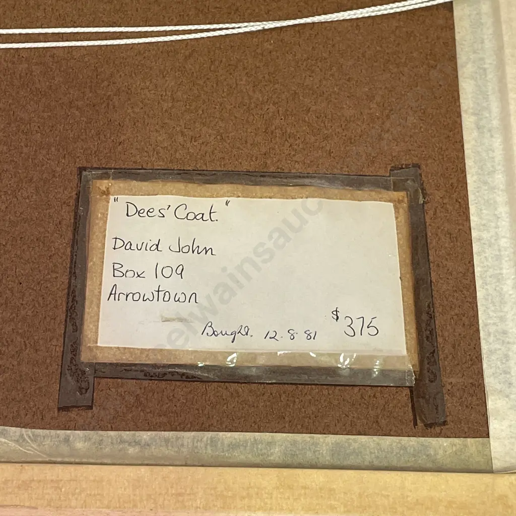 Original Framed Artwork. Signed David John. "Dees' Coat". 72 x 56cm Image 1++