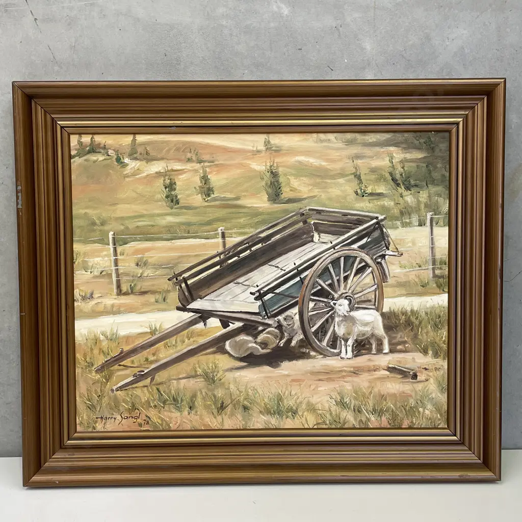 Original Framed Artwork. Signed Harry Sangl '78. Depicting farm scene with lambs. 62 x 52cm Image 1++