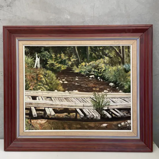 Original Framed Artwork. Signed Harry Sangl '83. "Old Bridge in the Bush". 68 x 58cm