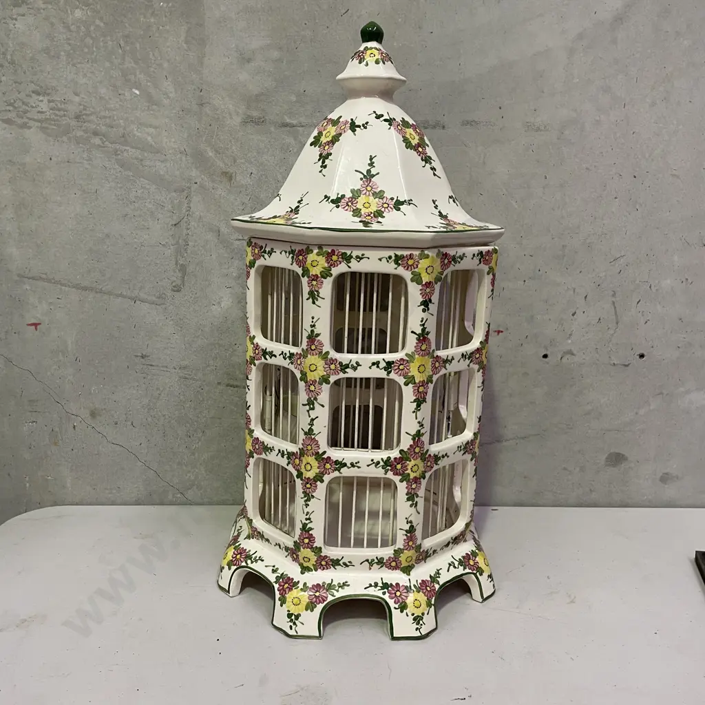 Handpainted Octagonal Ceramic Bird Cage. H63cm Dia30cm Image 1++
