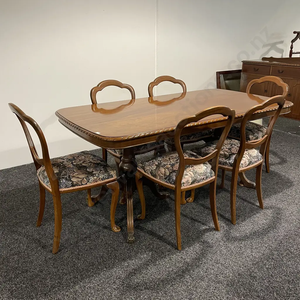 Antique Solid Mahogany 7 piece dining suite. Double pedestal base, rope edge. Brass Claw feet.  Image 1++