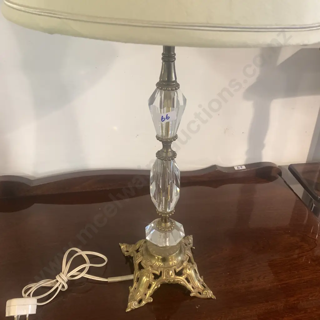 Vintage Ornate Brass and heavy cut glass Table Lamp with cream fabric shade. Lamp H45, Shade H36cm Image 1++