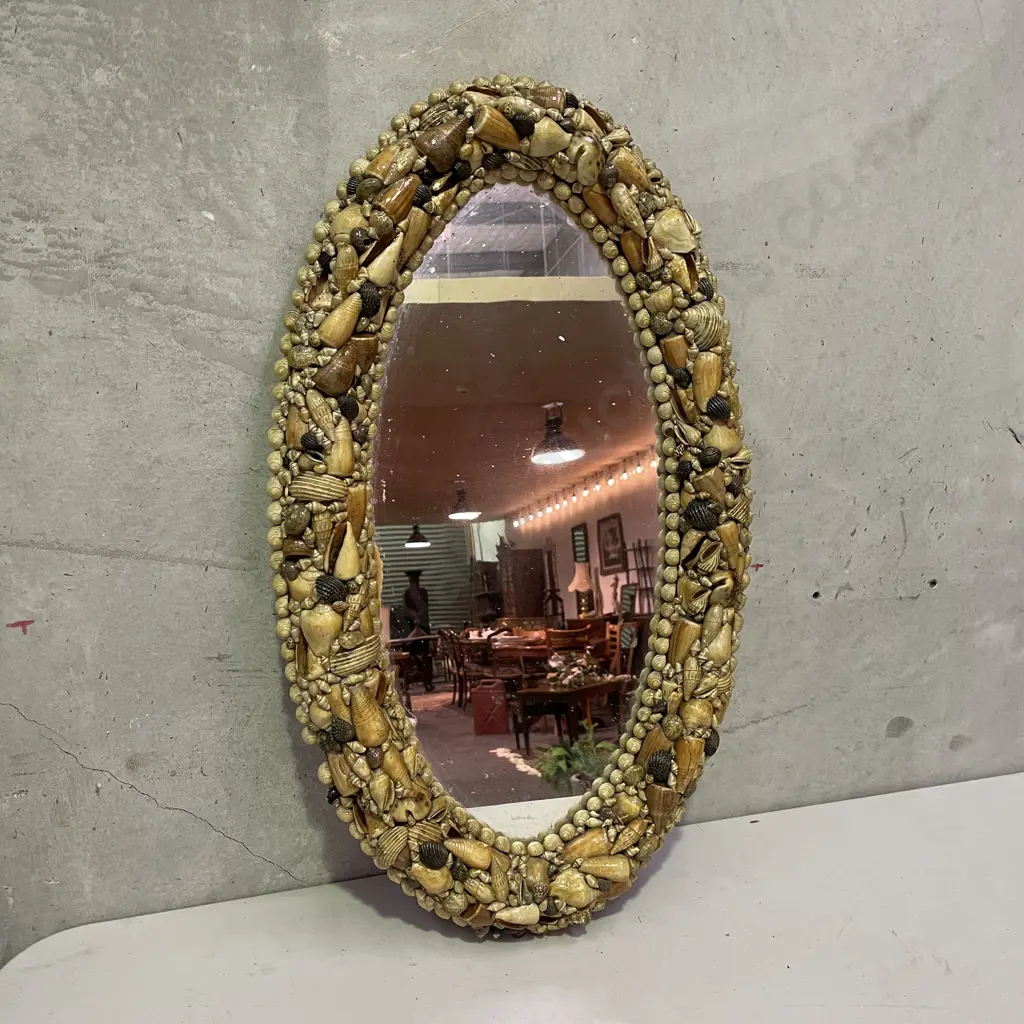 Oval Glazed Shell Framed Mirror. 72 x 42cm Image 1++