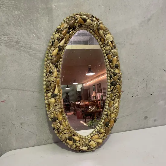 Oval Glazed Shell Framed Mirror. 72 x 42cm