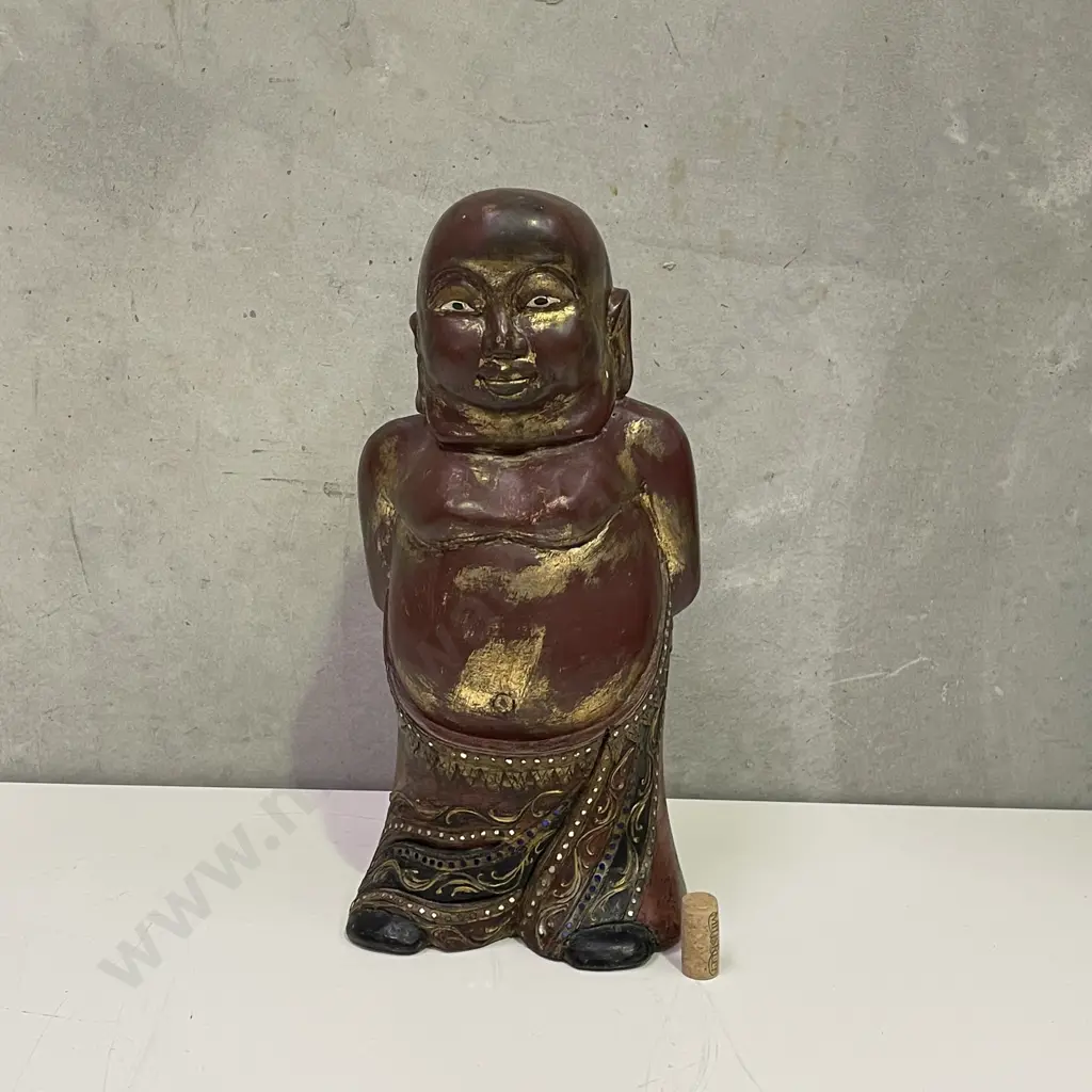 Carved Solid Wood Buddha with gilding and jewelled decoration. H46cm Image 1++