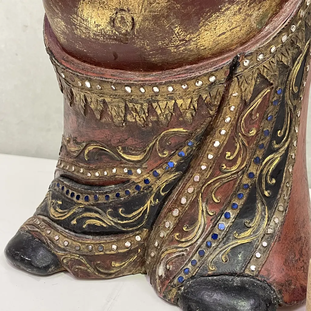 Carved Solid Wood Buddha with gilding and jewelled decoration. H46cm Image 1++