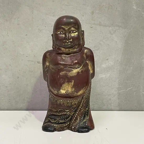 Carved Solid Wood Buddha with gilding and jewelled decoration. H46cm