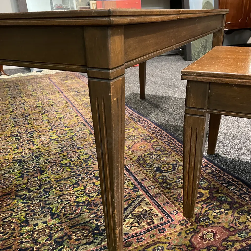 Vintage Retro Solid Wood Rectangular Coffee table 106 x 45cm H46 with matching sidetable 39cm square H36 Image 1++
