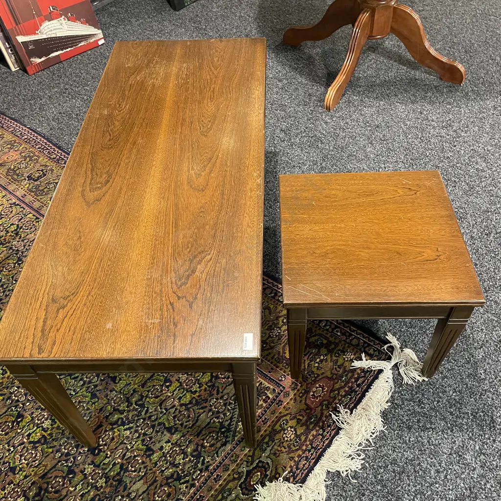 Vintage Retro Solid Wood Rectangular Coffee table 106 x 45cm H46 with matching sidetable 39cm square H36 Image 1++
