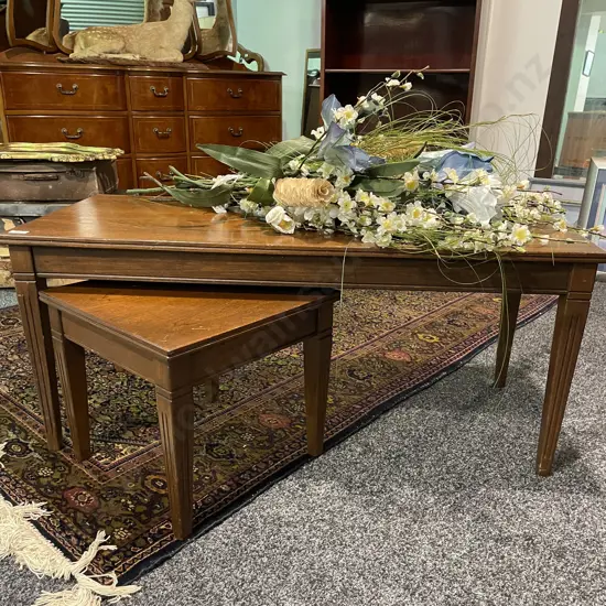 Vintage Retro Solid Wood Rectangular Coffee table 106 x 45cm H46 with matching sidetable 39cm square H36