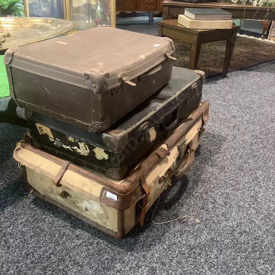 Trio of Antique Suitcases including Antique Canvas and Leather Suitcase (AF), Antique Leather Case.