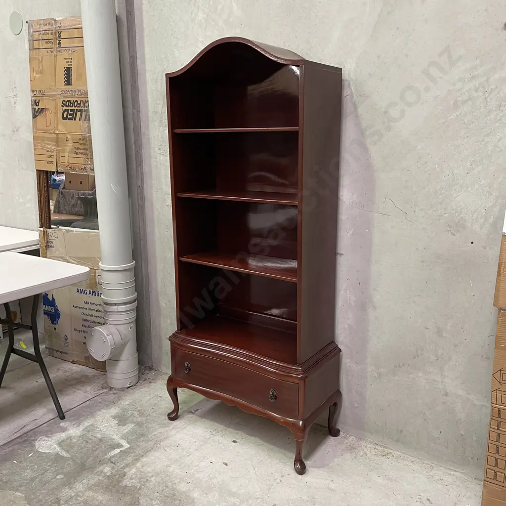 Antique Solid Mahogany Display Shelving Unit. Dome top, single drawer, adjustable shelves. H173 W77 D27cm Image 1++