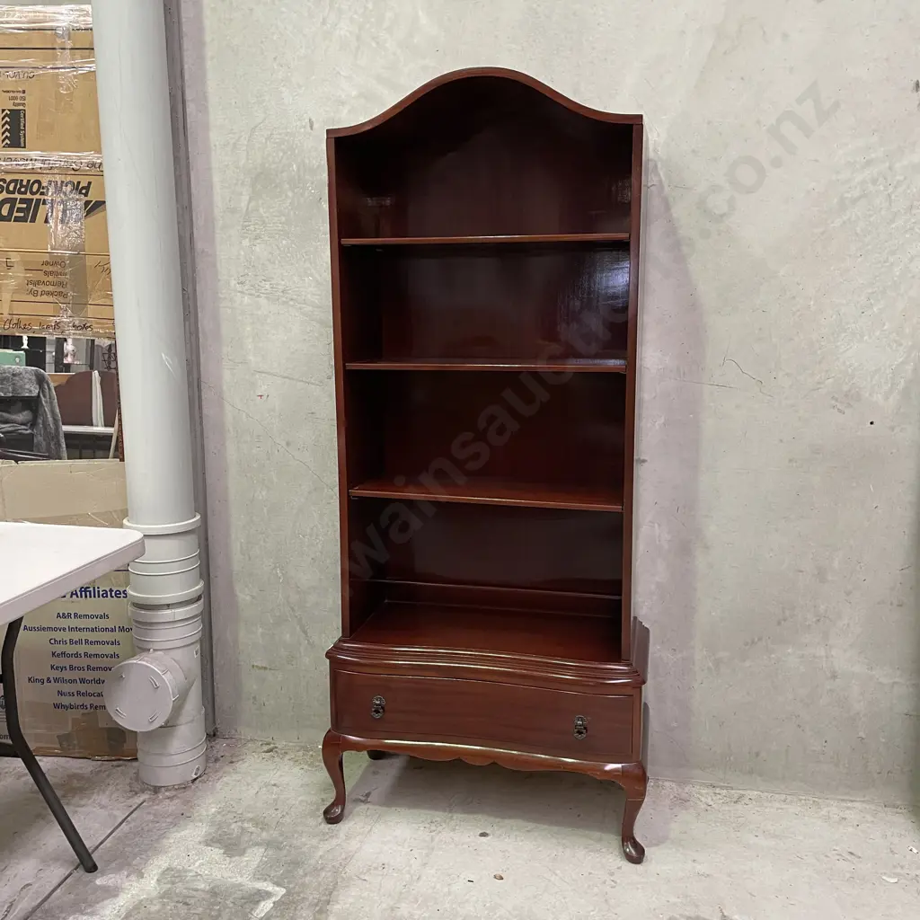 Antique Solid Mahogany Display Shelving Unit. Dome top, single drawer, adjustable shelves. H173 W77 D27cm Image 1++