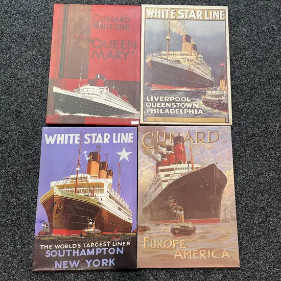 Vintage Advertising Canvas Art Promo's. White Star Line x 2, Queen Mary and Gurnard 