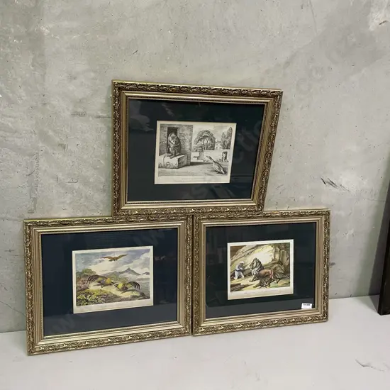 Three Vintage Gilt Framed Prints by Samuel Howitt. 2 handpainted by Nightengill.