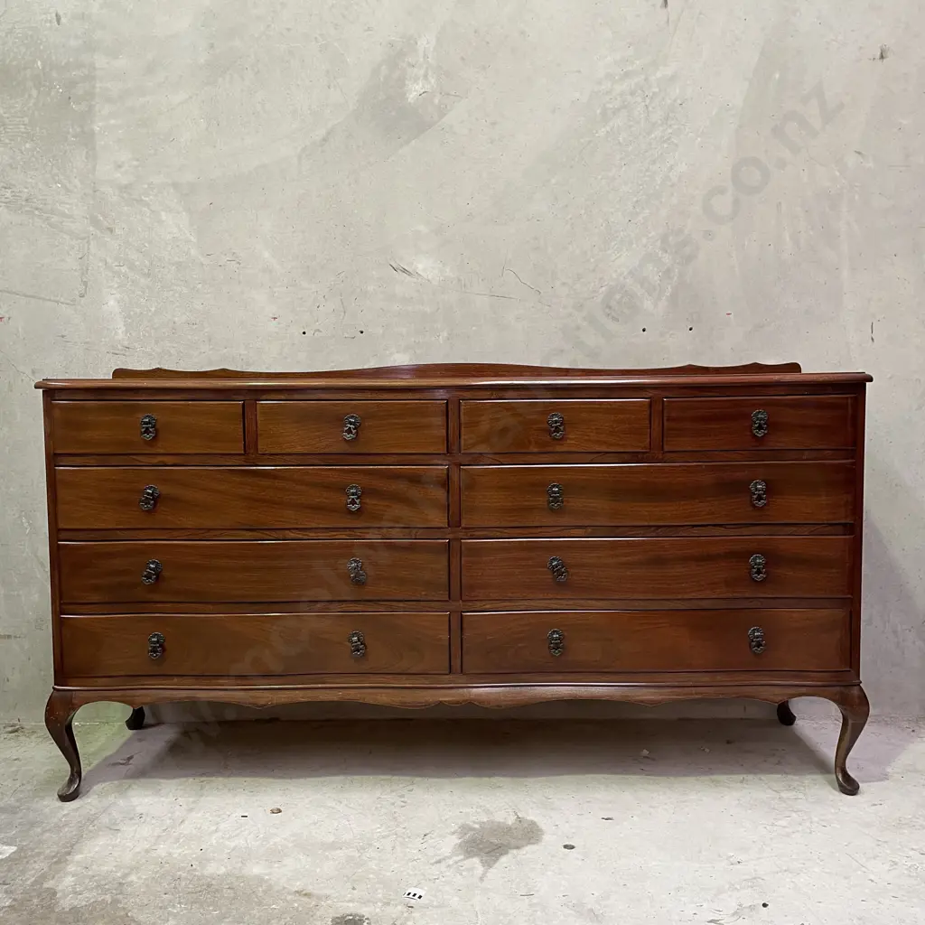 Vintage Extra Large Solid Mahogany 10 Drawer Lowboy. Original Metal drop handles. L165 D44 H89cm Image 1++