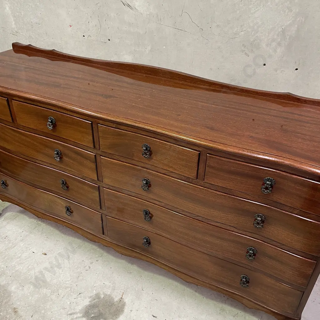 Vintage Extra Large Solid Mahogany 10 Drawer Lowboy. Original Metal drop handles. L165 D44 H89cm Image 1++