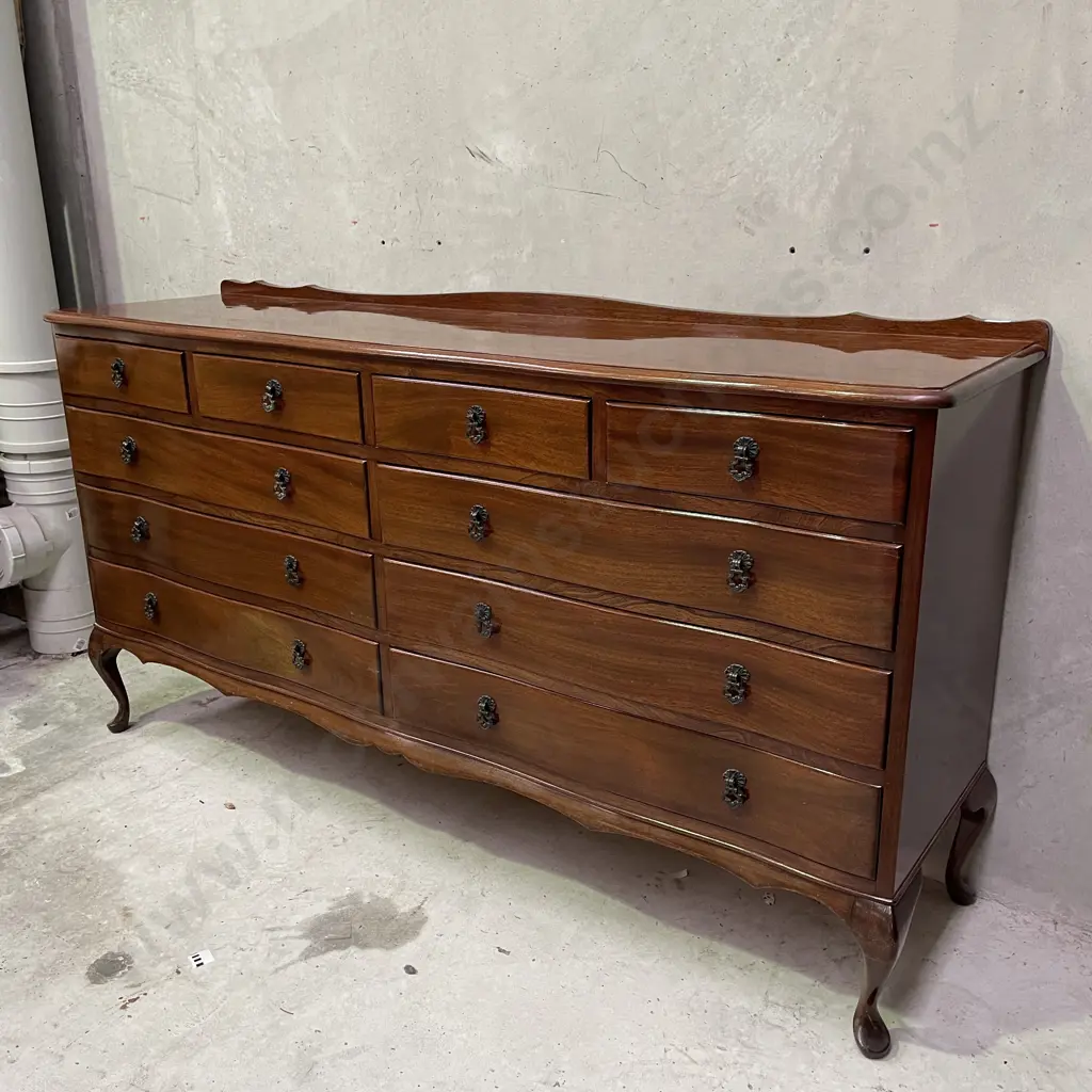 Vintage Extra Large Solid Mahogany 10 Drawer Lowboy. Original Metal drop handles. L165 D44 H89cm Image 1++
